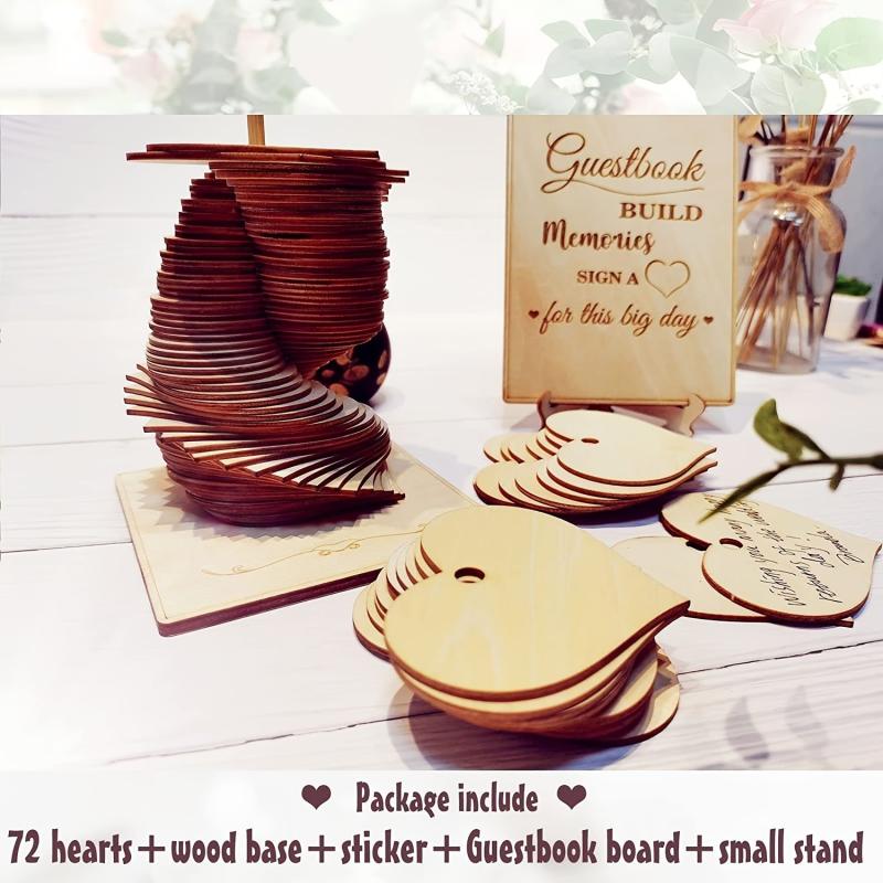 72pcs Wood Heart Guest Book Wedding Decoration Favor Gift
