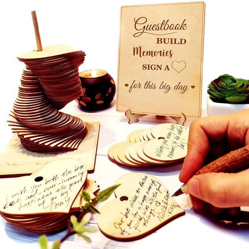 72pcs Wood Heart Guest Book Wedding Decoration Favor Gift