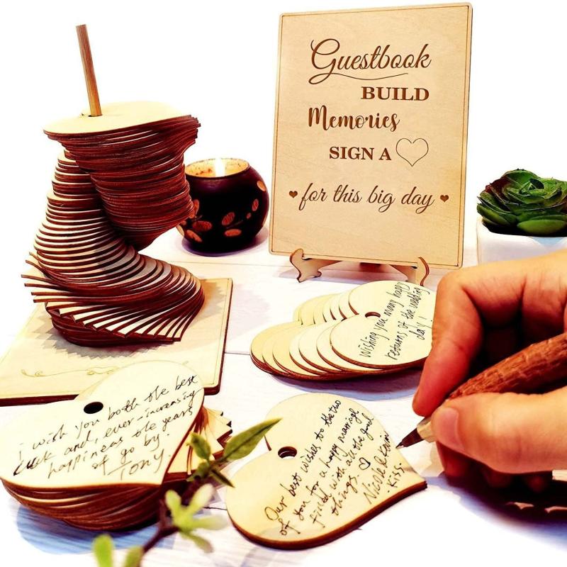 72pcs Wood Heart Guest Book Wedding Decoration Favor Gift