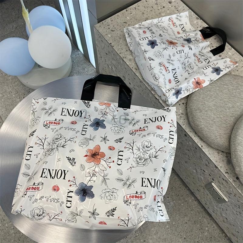 5pcs Flower Printed Plastic Tote Bags British Style Party Favor Bags