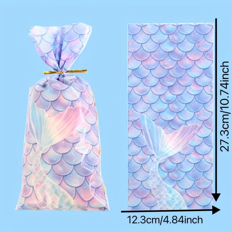 20pcs Mermaid Scale Party Tie Gift Bags Candy Cookie Party Supplies