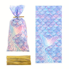 20pcs Mermaid Scale Party Tie Gift Bags Candy Cookie Party Supplies