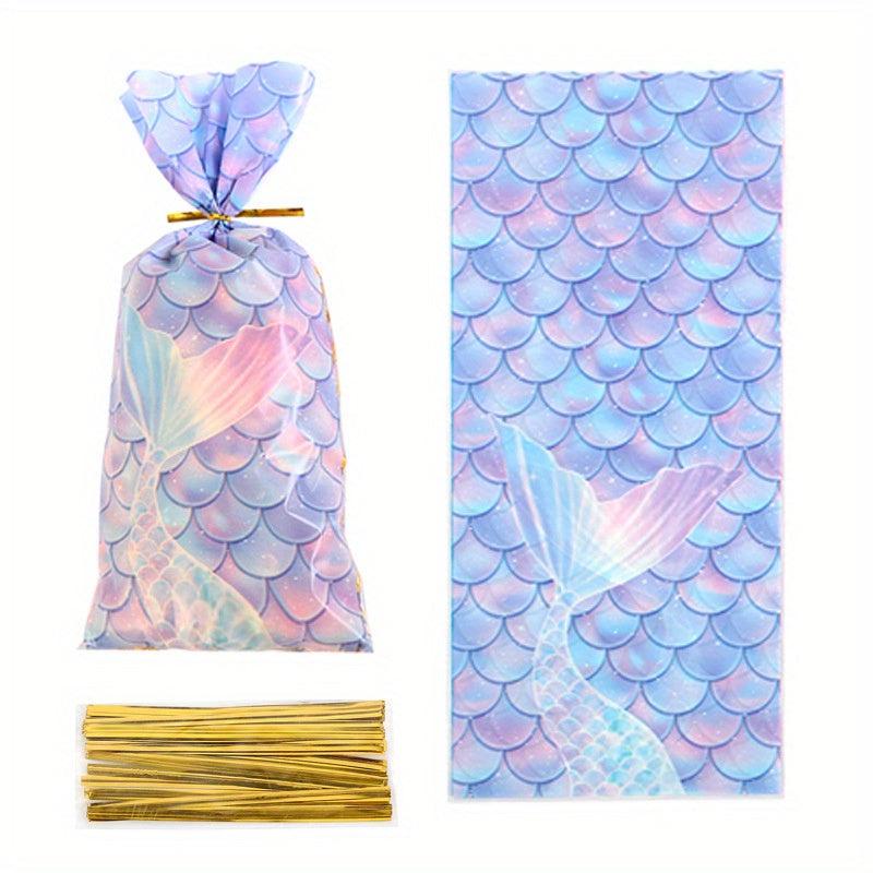 20pcs Mermaid Scale Party Tie Gift Bags Candy Cookie Party Supplies