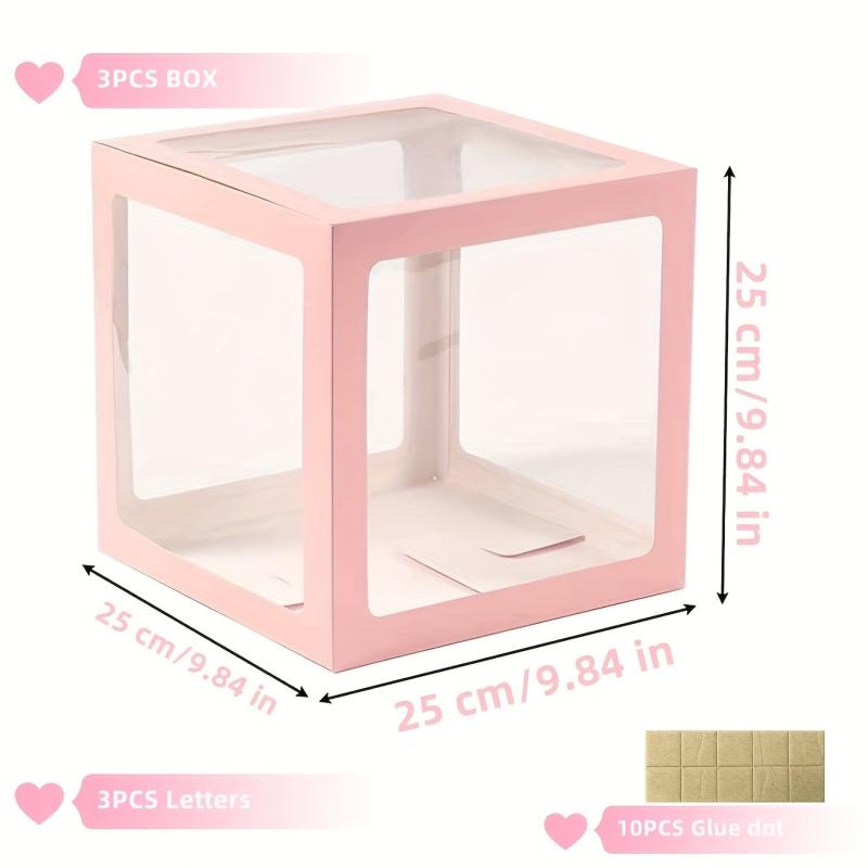 3pcs Pink & Transparent Balloon Boxes for Birthday Party Decoration