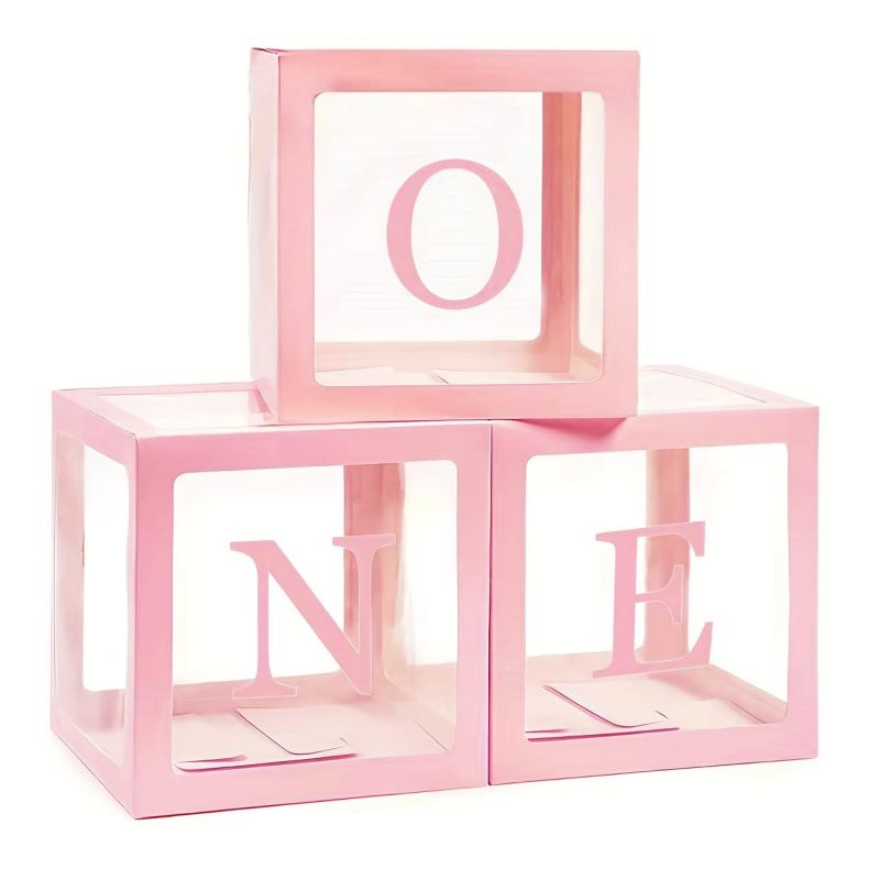 3pcs Pink & Transparent Balloon Boxes for Birthday Party Decoration