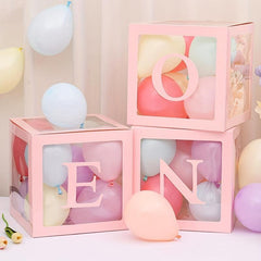 3pcs Pink & Transparent Balloon Boxes for Birthday Party Decoration