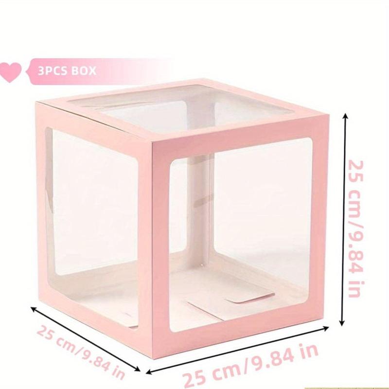 3pcs Pink & Transparent Balloon Boxes for Birthday Party Decoration