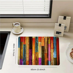 Colorful Geometric Dish Drying Mat Water Absorbing And Draining Pad