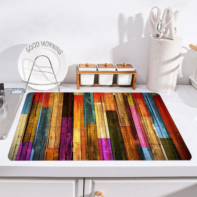 Colorful Geometric Dish Drying Mat Water Absorbing And Draining Pad