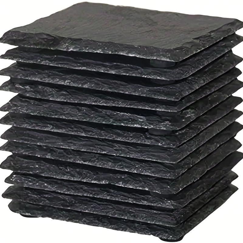 12pcs Slate Coasters Set Heat Insulation Mat Stone Coasters