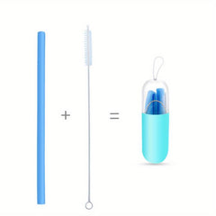 Silicone Reusable Folding Straw w/ Case & Brush Set