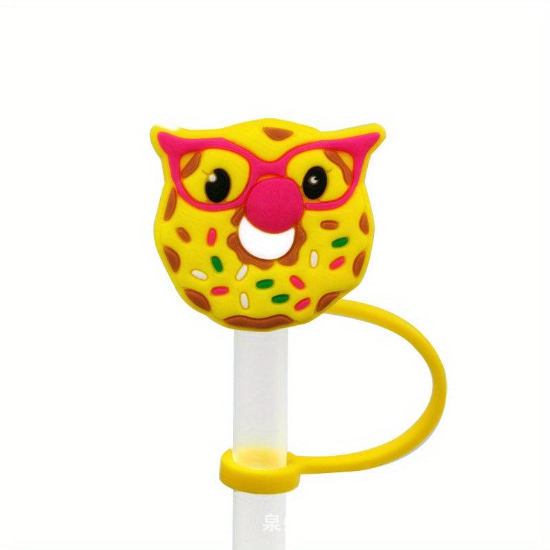 Cute Donut Straw Tips Cover - Reusable Silicone Aniame Drinking Straw Topper