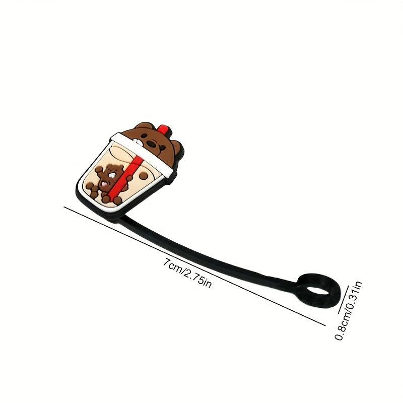 Cute Donut Straw Tips Cover - Reusable Silicone Aniame Drinking Straw Topper