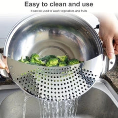 2pcs Stainless Steel Pot Strainer Hand Held Drainer for Noodles Pasta Veggies
