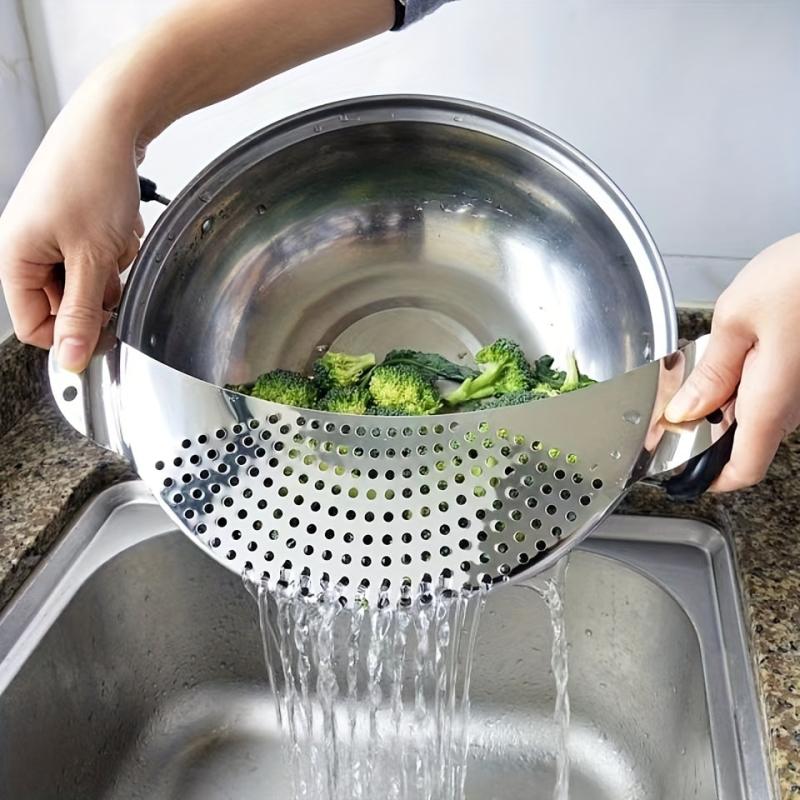 2pcs Stainless Steel Pot Strainer Hand Held Drainer for Noodles Pasta Veggies