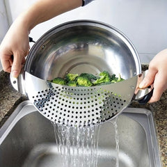 2pcs Stainless Steel Pot Strainer Hand Held Drainer for Noodles Pasta Veggies