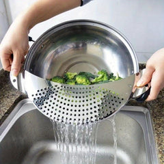 2pcs Stainless Steel Pot Strainer Hand Held Drainer for Noodles Pasta Veggies