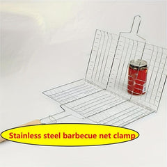 Stainless Steel BBQ Fish Clip with Wooden Handle Folding Mesh Clip