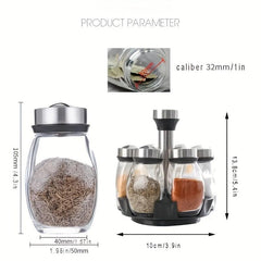 7pcs Kitchen Spice Shakers with Rotating Storage Base