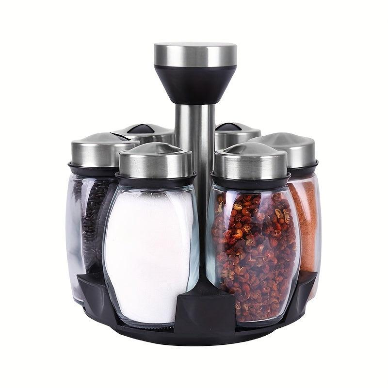 7pcs Kitchen Spice Shakers with Rotating Storage Base