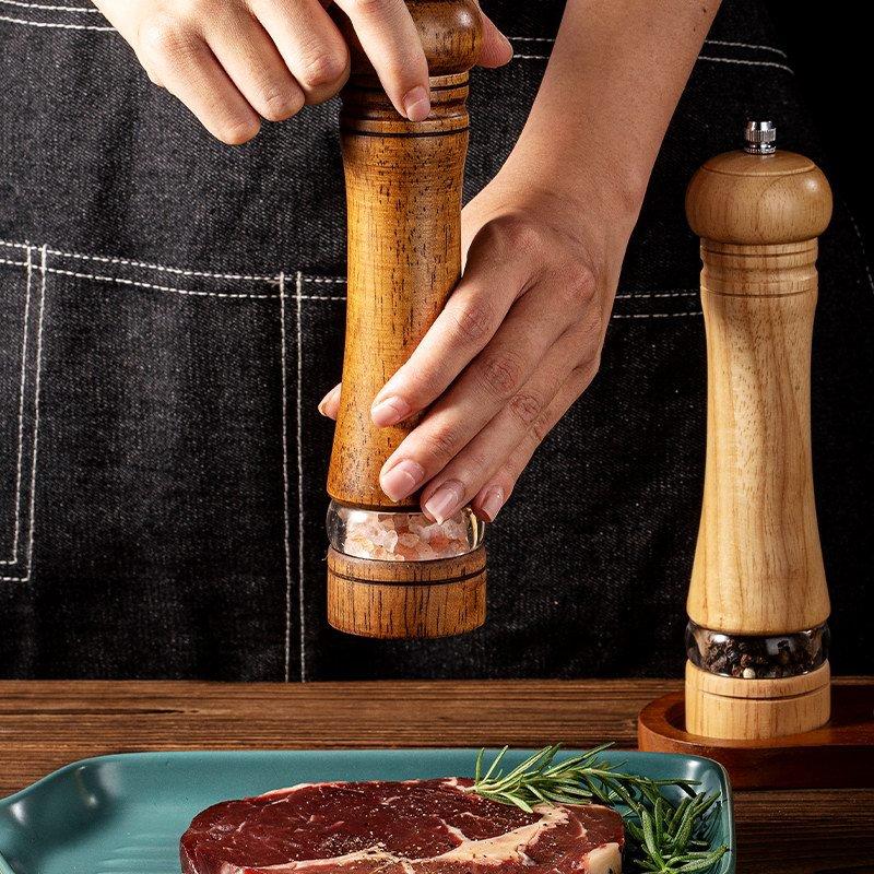 Wooden Spice Grinder Manual Sea Salt Mill Spice Crusher Reusable Spice Bottle