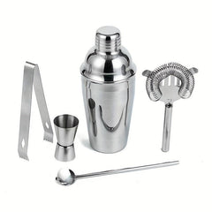 5pcs Stainless Steel Cocktail Shaker Set with Jigger, Strainer, Tongs, Spoon