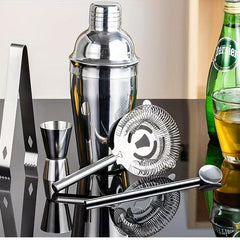 5pcs Stainless Steel Cocktail Shaker Set with Jigger, Strainer, Tongs, Spoon