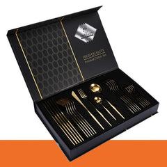 24pcs Stainless Steel Tableware Set - Fork and Spoon, Durable, Easy to Clean