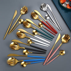 24pcs Stainless Steel Tableware Set - Fork and Spoon, Durable, Easy to Clean