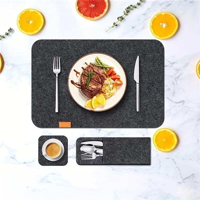 4 Sets Felt Placemat Cup Mat Fork Mat Non-woven Table Mat Square