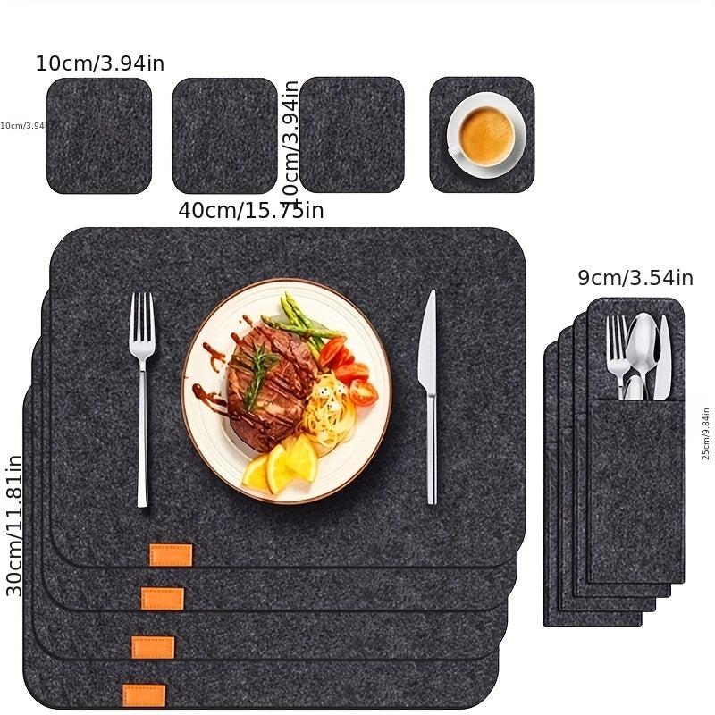4 Sets Felt Placemat Cup Mat Fork Mat Non-woven Table Mat Square