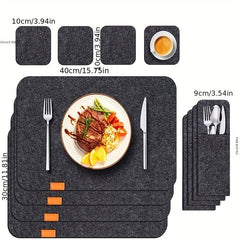 4 Sets Felt Placemat Cup Mat Fork Mat Non-woven Table Mat Square