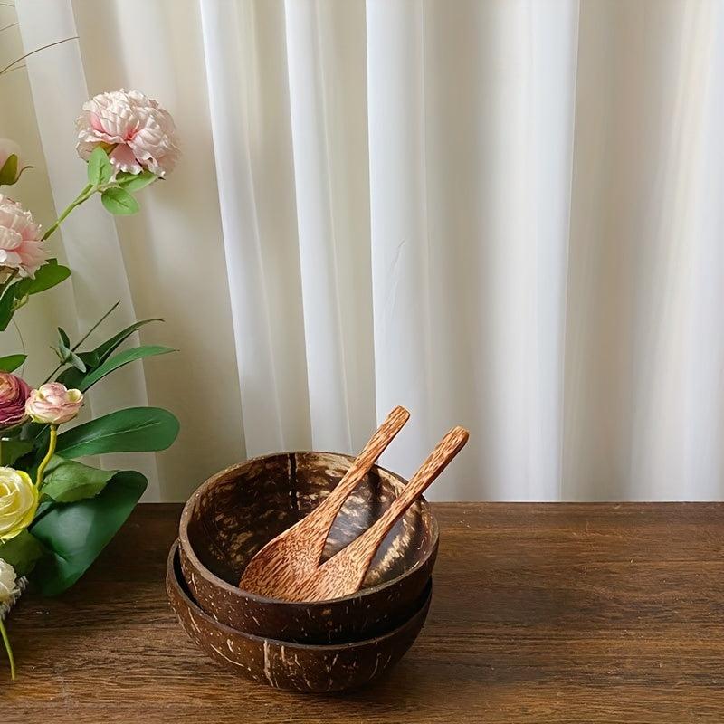 1pc Coconut Shell Bowl with Spoon Creative Salad Bowl Cereal Bowl
