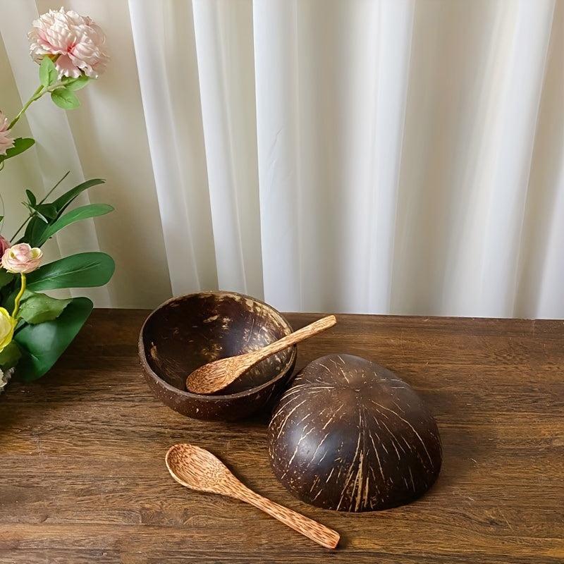 1pc Coconut Shell Bowl with Spoon Creative Salad Bowl Cereal Bowl