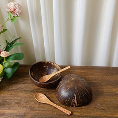 1pc Coconut Shell Bowl with Spoon Creative Salad Bowl Cereal Bowl