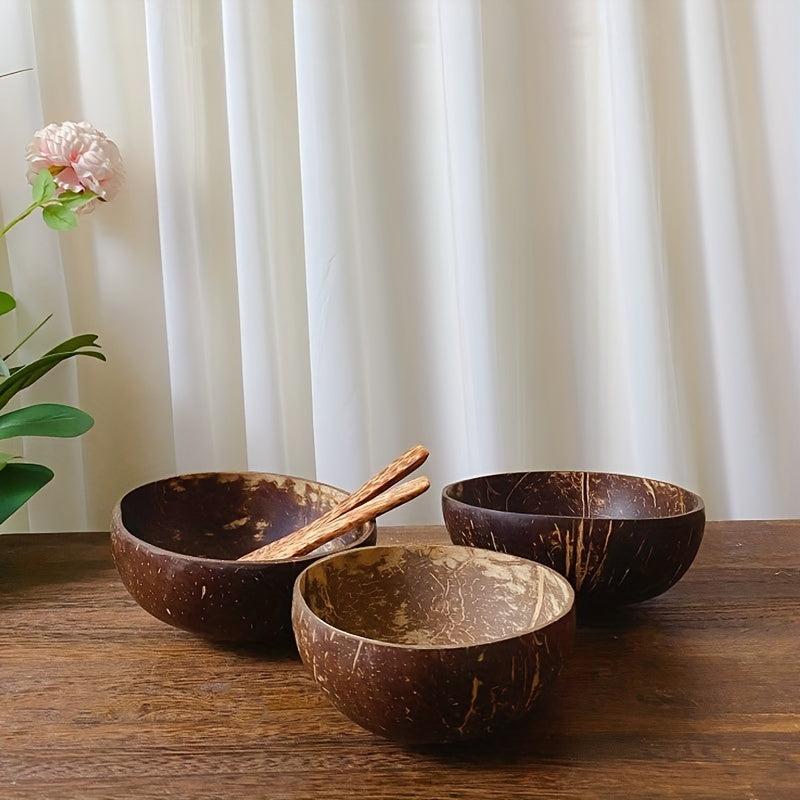1pc Coconut Shell Bowl with Spoon Creative Salad Bowl Cereal Bowl