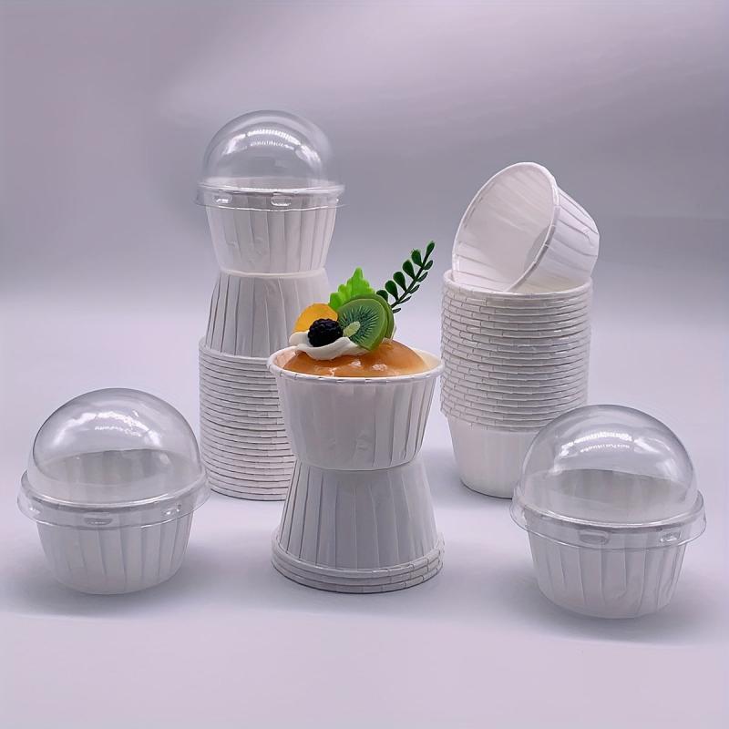 50pcs Cake Cups With Lids Heat Resistant Cake Paper Holder