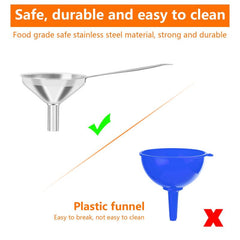 3pcs Stainless Steel Funnels Set with Cleaning Brush
