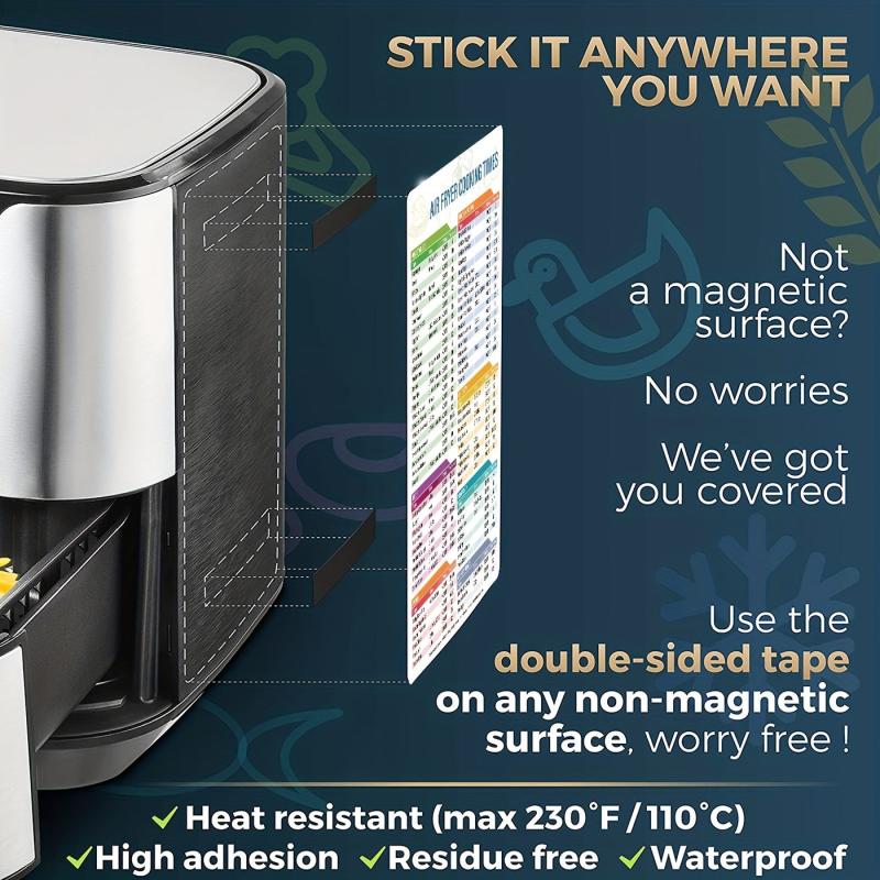 2pcs Magnetic Cheat Sheet Set for Air Fryers Reference Guide Cooking Times