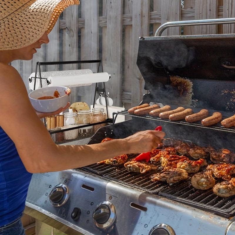 Large Grill Utensil Caddy with Hooks & Towel Holder for Outdoor Grilling
