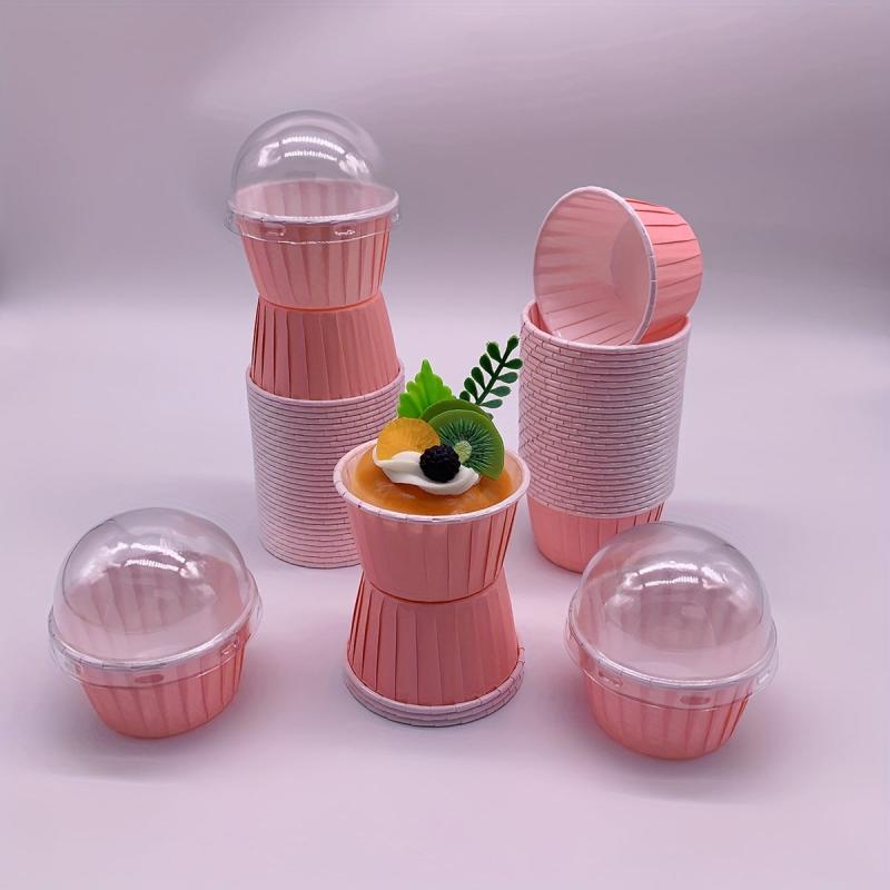 50pcs Curled Edge Cake Cups With Lids Heat Resistant Small Muffin Molds
