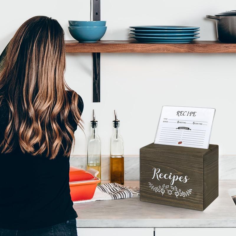 Wooden Recipe Box With Cards & Farmhouse Recipe Organizer