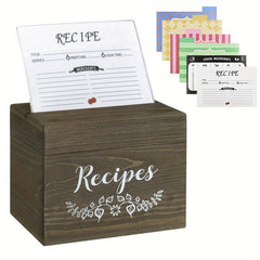 Wooden Recipe Box With Cards & Farmhouse Recipe Organizer