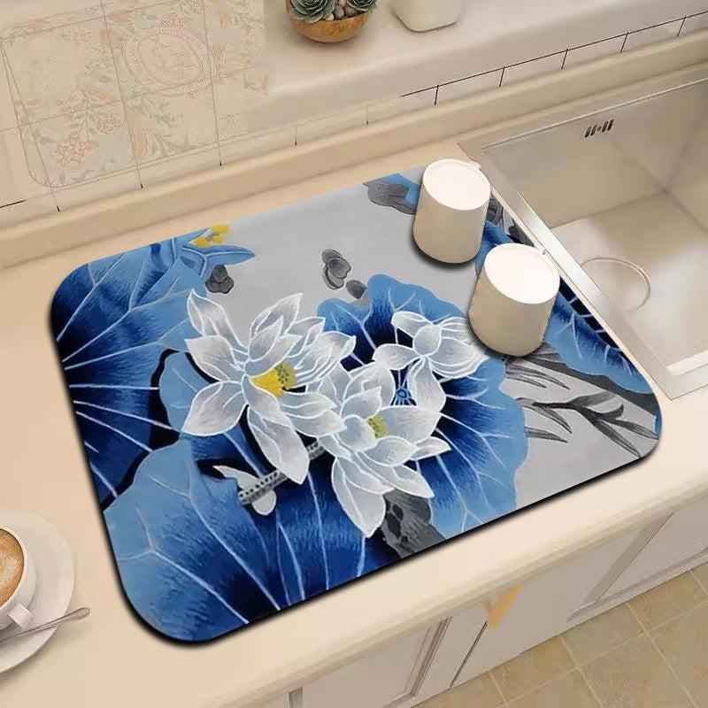 Rubber Drying Mat Kitchen Countertop Absorbent Pad Soft Diatom Mud Drain Pad