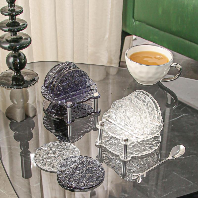 5pcs Glacier Pattern Coasters Clear Plastic Cup Coasters Heat Insulated