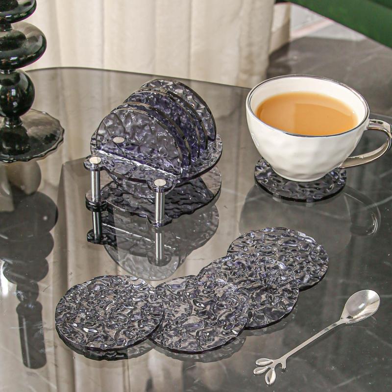 5pcs Glacier Pattern Coasters Clear Plastic Cup Coasters Heat Insulated