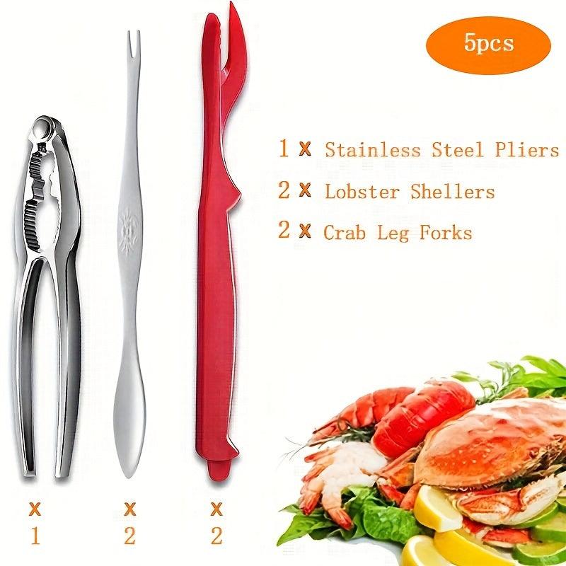 5pcs Seafood Tools Set Crab Forks Lobster Pliers Shelling Pliers Sheller