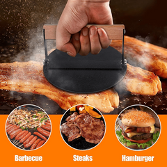 15 24 Cm Round Meat Press Burger Smasher with Wood Handle