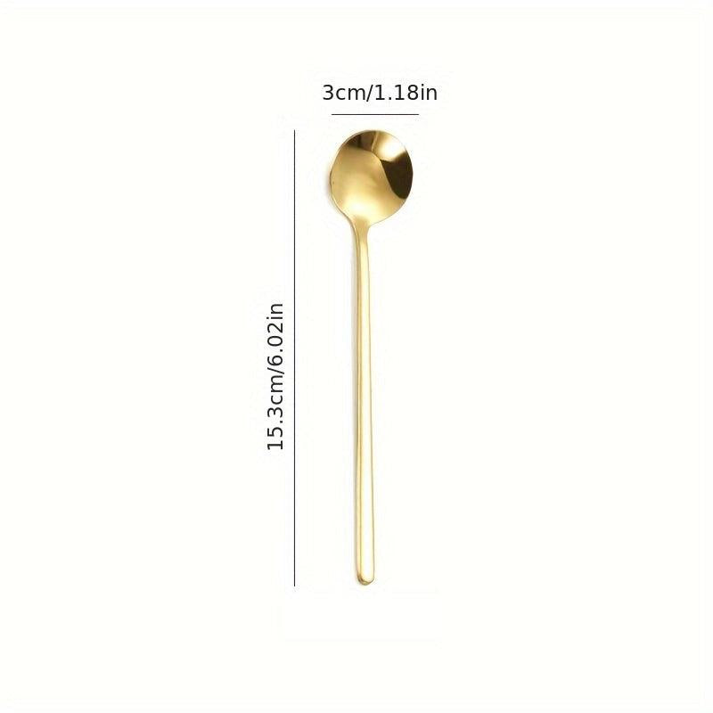Stainless Steel Long Handle Small Round Spoon Mixing Coffee Dessert