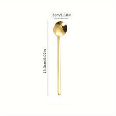 Stainless Steel Long Handle Small Round Spoon Mixing Coffee Dessert